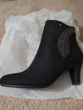 Women's Black Suede-Look Ankle Boot with Studded Accent